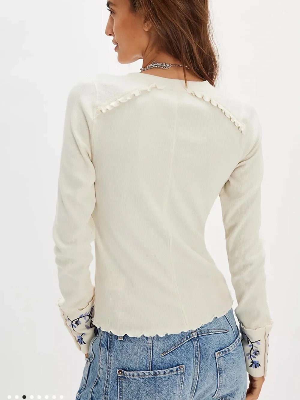 Free People Fleur Embroidered Cuff Henley size Small